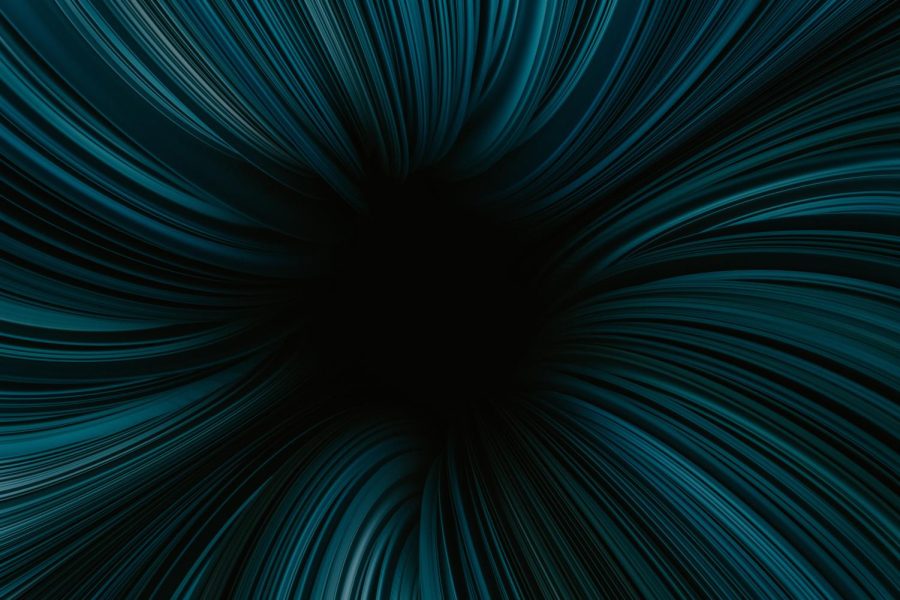 Art that represents going through a wormhole via a mixture of black and blue.