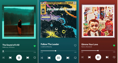 The album covers of Halloway Williams, Kenny Stockard, and Livefromthecity from Spotify. 