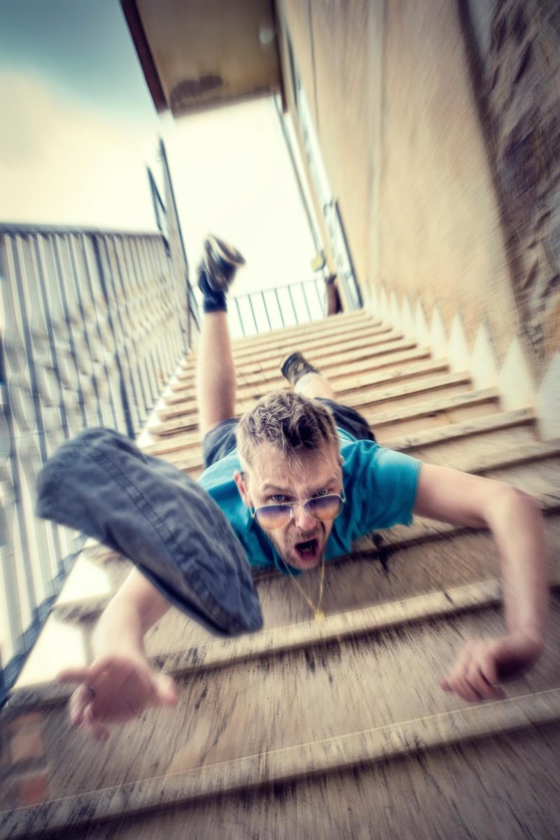 STUDENT TRIPS OVER OWN LEG
